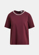 T-shirt in cotone bordeaux e argento con decorazioni metallizzate tipo perla INTENSO002 ESSENTIEL