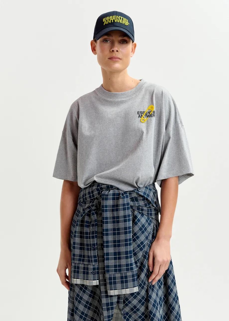 T-shirt in cotone grigio e giallo con ricamo di perline IPIN004 ESSENTIEL