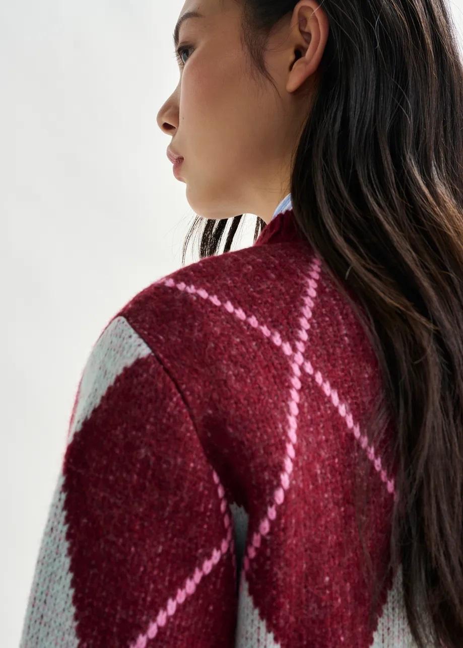 Maglione argyle bordeaux, azzurro e rosa IBERLIN002 ESSENTIEL