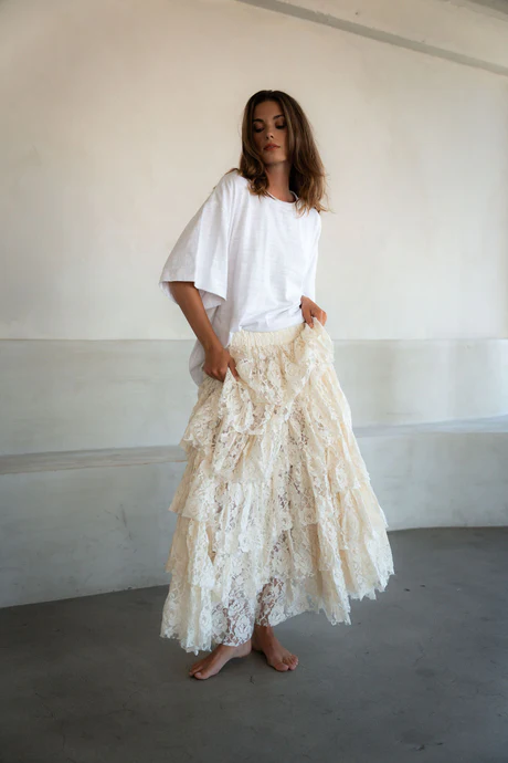 Gonna lunga in pizzo di cotone 