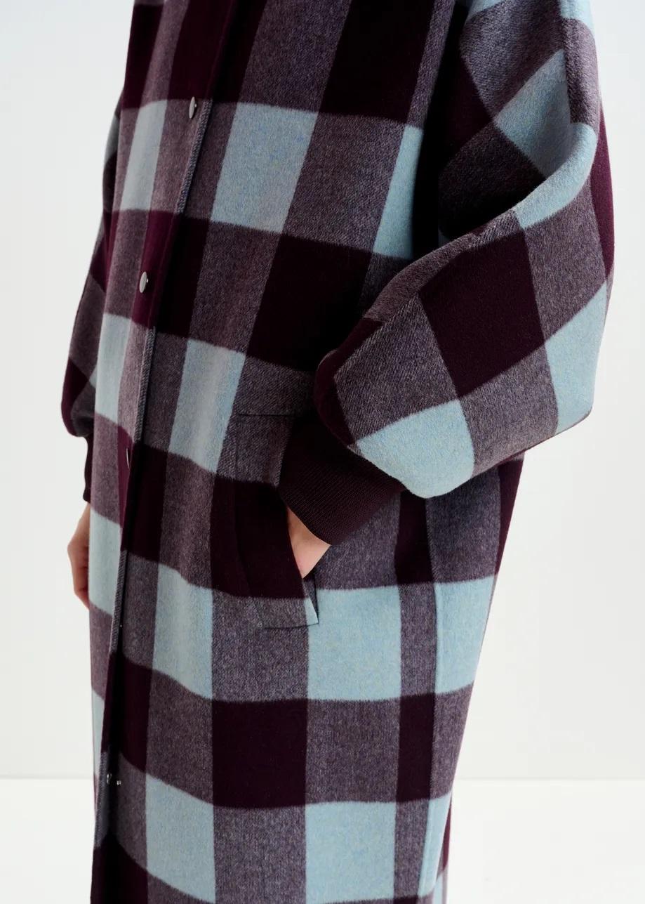 Cappotto a quadri in lana bordeaux intenso e blu. IFIT003 ESSENTIEL