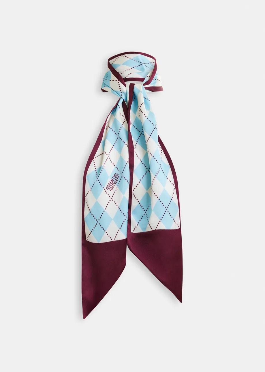 Sciarpa in raso blu chiaro, bianco sporco e bordeaux con stampa a rombi IDOTTIE002 ESSENTIEL