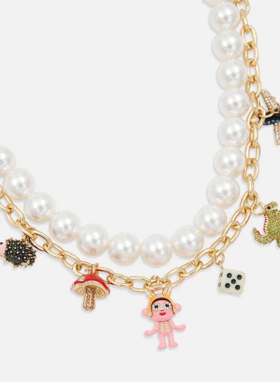 Collana a doppio filo color oro e avorio con perle e ciondoli IMANY018 ESSENTIEL