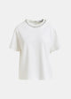 T-shirt in cotone bianco sporco e argento con decorazioni metallizzate tipo perla INTENSO005 ESSENTIEL
