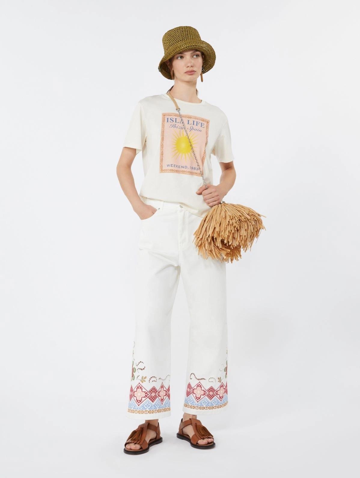 jeans palazzo con ricamo 