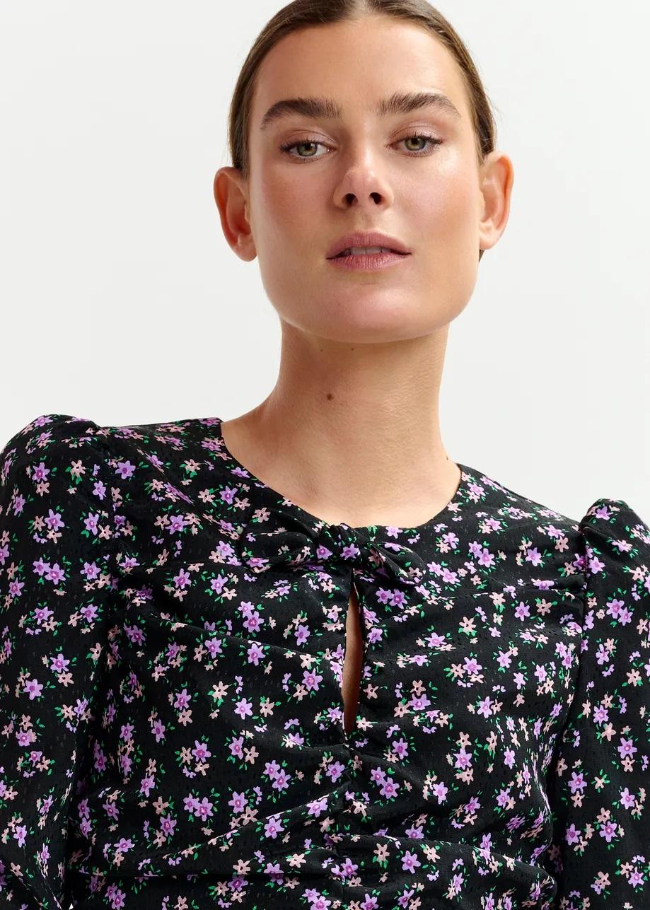 Mini abito stampato nero, viola e verde con increspature IMKE000 ESSENTIEL