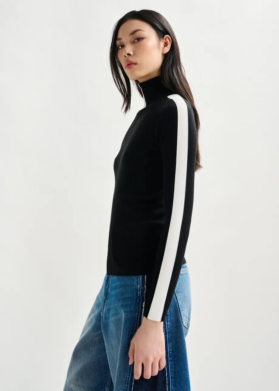 Maglione dolcevita in misto lana bicolore bianco e nero IFFORT000 ESSENTIEL