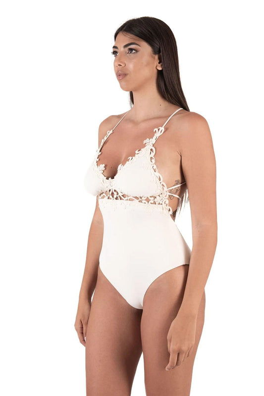 Body costume intero triangolo con applicazioni macramè 