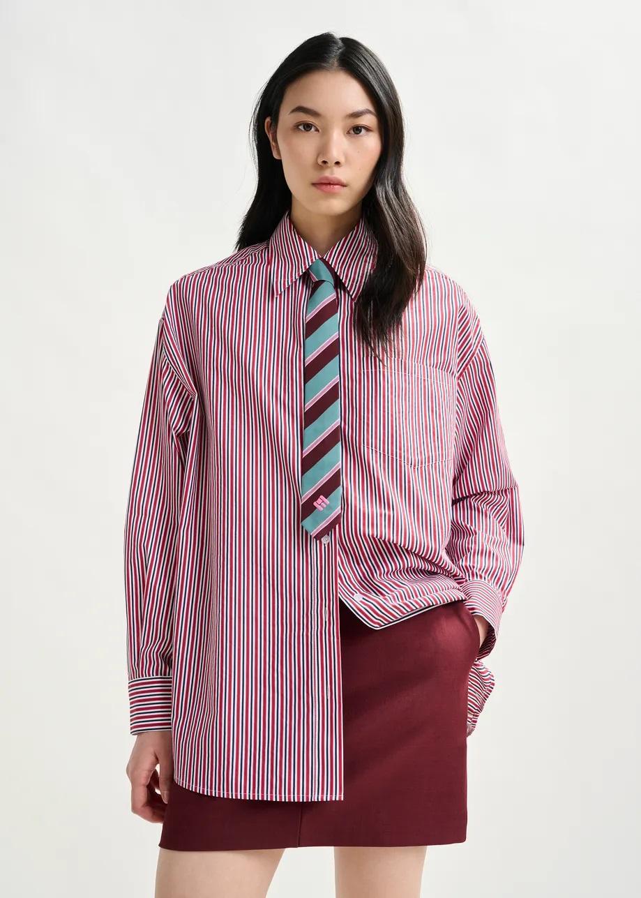 Cravatta a righe blu, bordeaux e rosa con logo "E". IGOSSIP002 ESSENTIEL