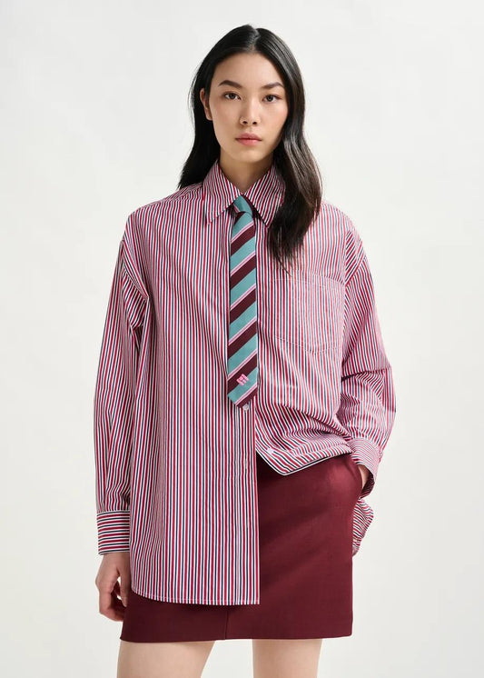 Cravatta a righe blu, bordeaux e rosa con logo "E". IGOSSIP002 ESSENTIEL