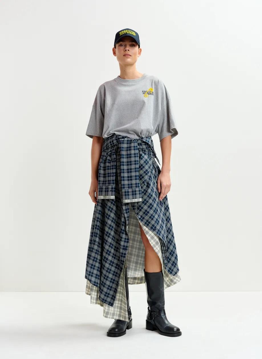 T-shirt in cotone grigio e giallo con ricamo di perline IPIN004 ESSENTIEL