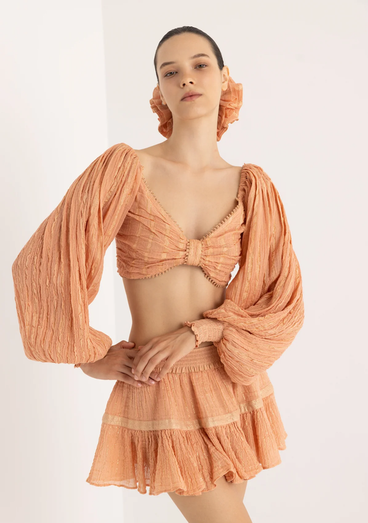 top crop con manica lunga a sbuffo 