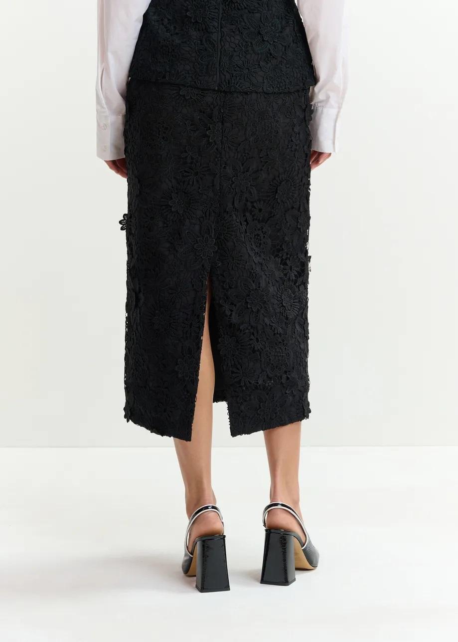 gonna a tubino in pizzo floreale nero con decorazioni in strass JOURGET LACE000 ESSENTIEL