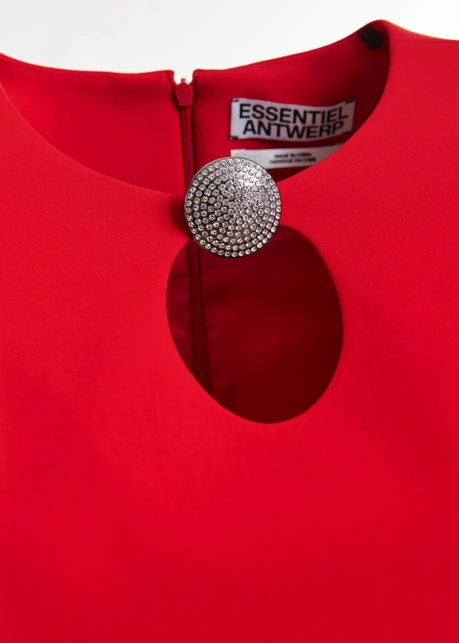 Mini abito rosso con maniche voluminose e gioiello decorativo IWALK010 ESSENTIEL
