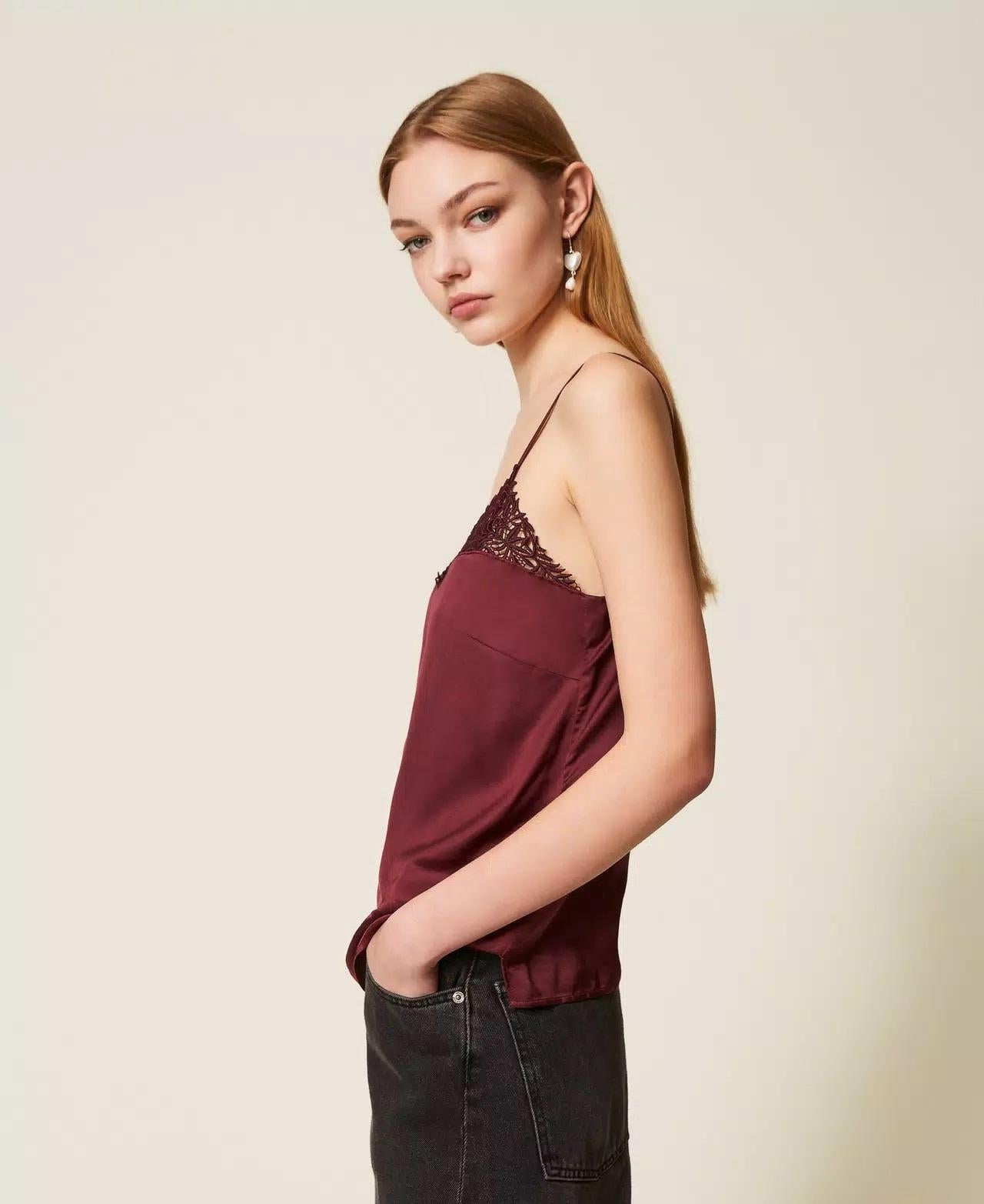 Top in raso con pizzo TP2481002 TWINSET