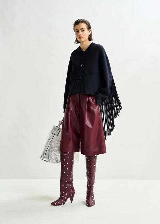 Pantaloncini bermuda bordeaux in pelle ecologica ITOP002 ESSENTIEL