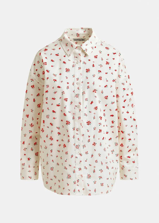 Camicia in misto cotone con stampa floreale nei toni del bianco sporco, rosso e verde ILILLY005 ESSENTIEL