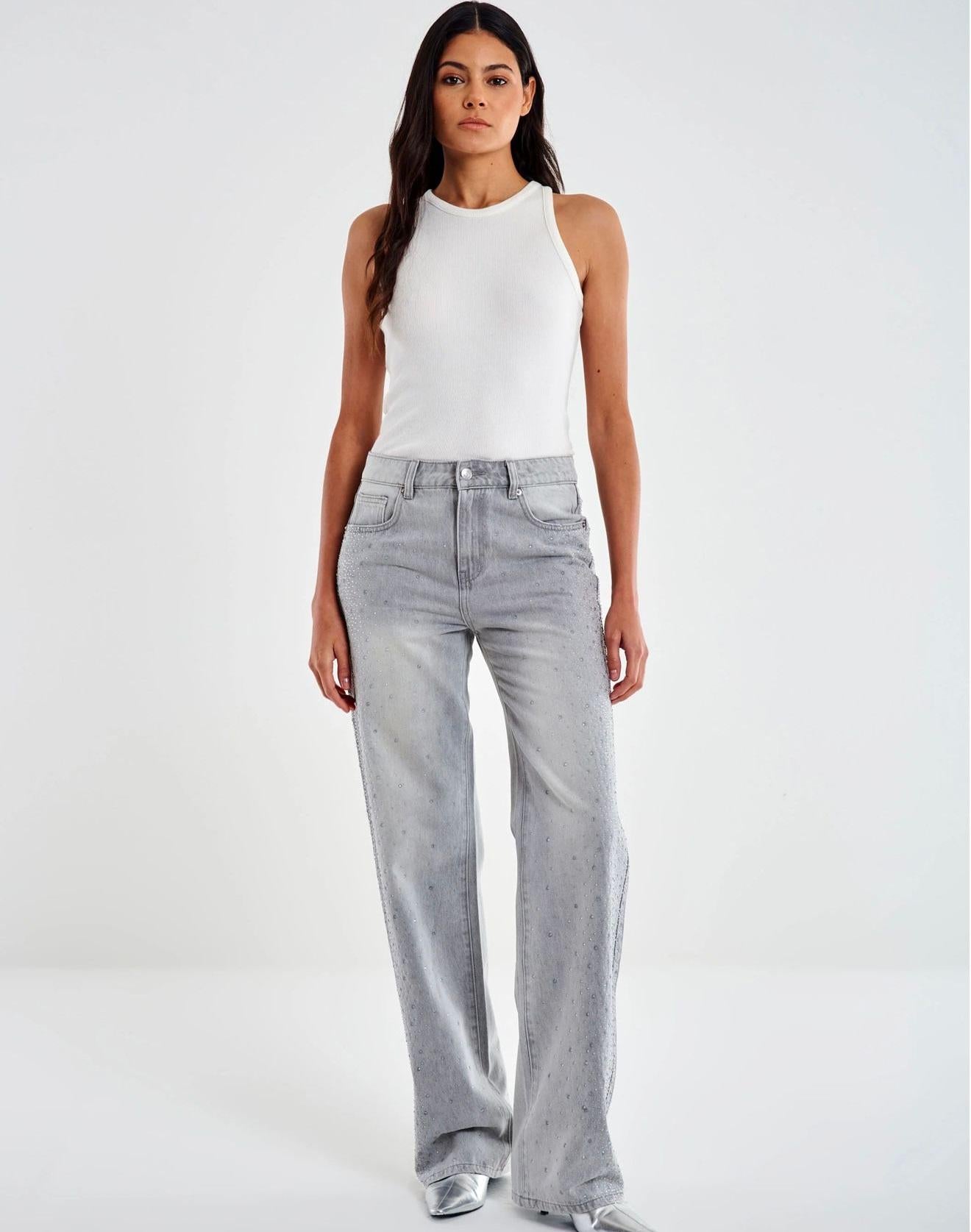 Jeans Aurora Grigio con Strass DF5163004 VICOLO
