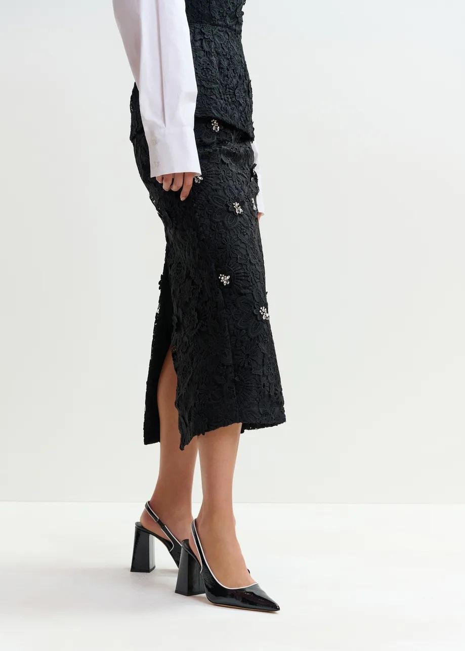 gonna a tubino in pizzo floreale nero con decorazioni in strass JOURGET LACE000 ESSENTIEL