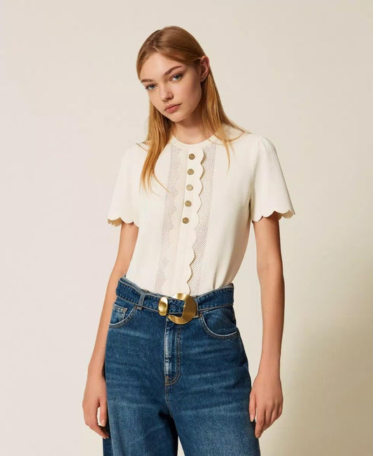 Maglia con smerli e bottoni Oval T TP3203007 TWINSET