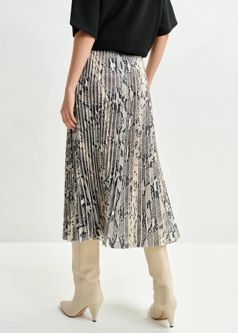 Gonna plissettata verde, beige e nera con stampa effetto serpente INDIRA025 ESSENTIEL