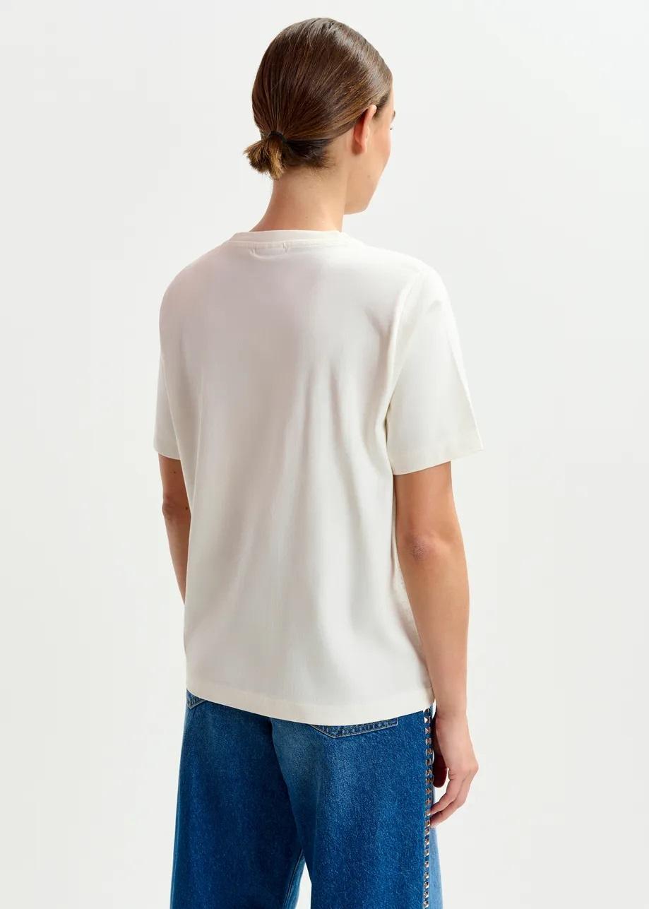 T-shirt in cotone color avorio e multicolore con ricamo di paillettes IMASTER007 ESSENTIEL