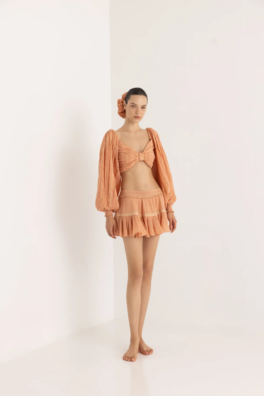 top crop con manica lunga a sbuffo 