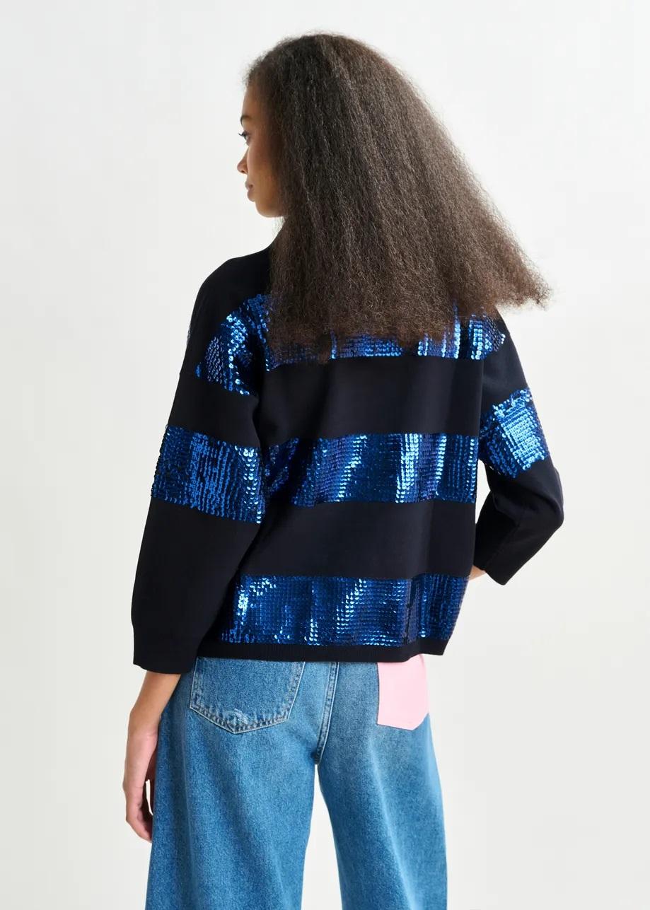 Polo blu navy e blu con strisce di paillettes ILLUMINATI003 ESSENTIEL