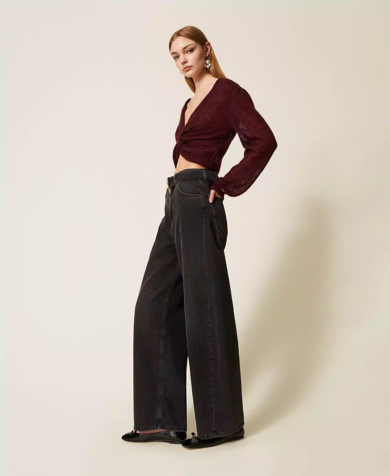 Jeans neri con cintura e maxi fibbia TP2571000 TWINSET