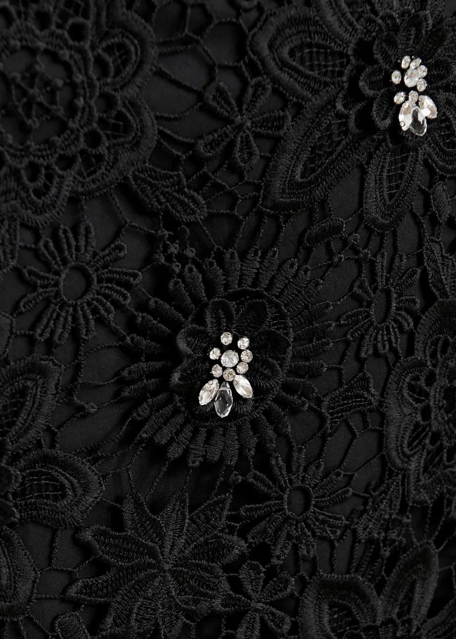 gonna a tubino in pizzo floreale nero con decorazioni in strass JOURGET LACE000 ESSENTIEL
