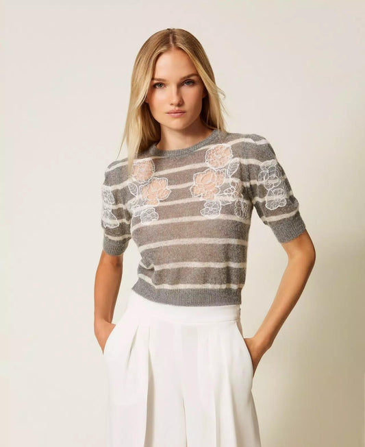 Maglia in misto mohair con pizzo TP3251004 TWINSET