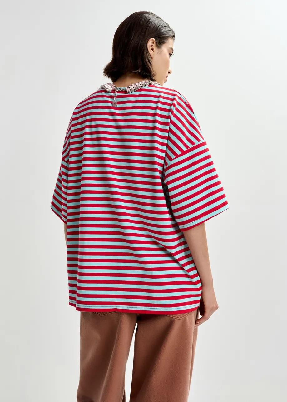 t-shirt oversize in cotone a righe JOSTE-STRIPED022 ESSENTIEL