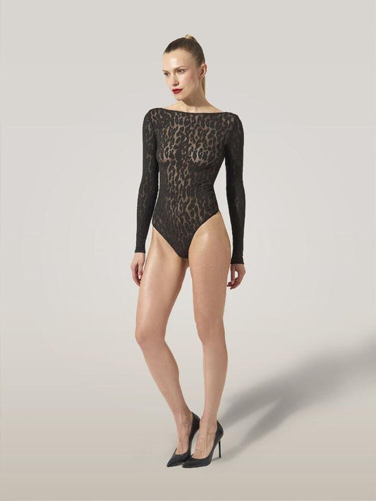 body modello tanga con motivo animalier 