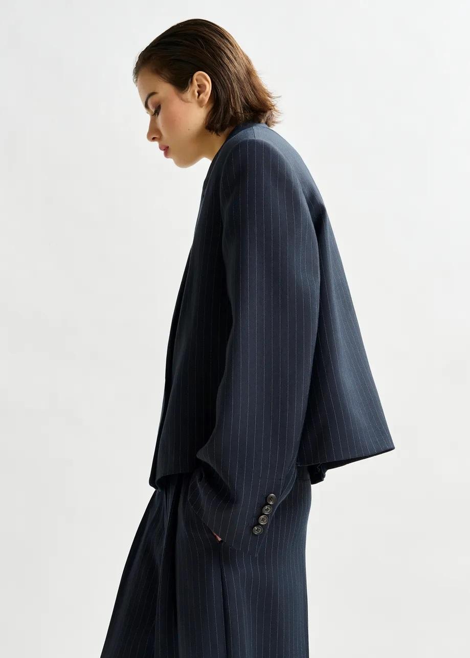 Blazer gessato corto blu navy e bianco ITZEL004 ESSENTIEL