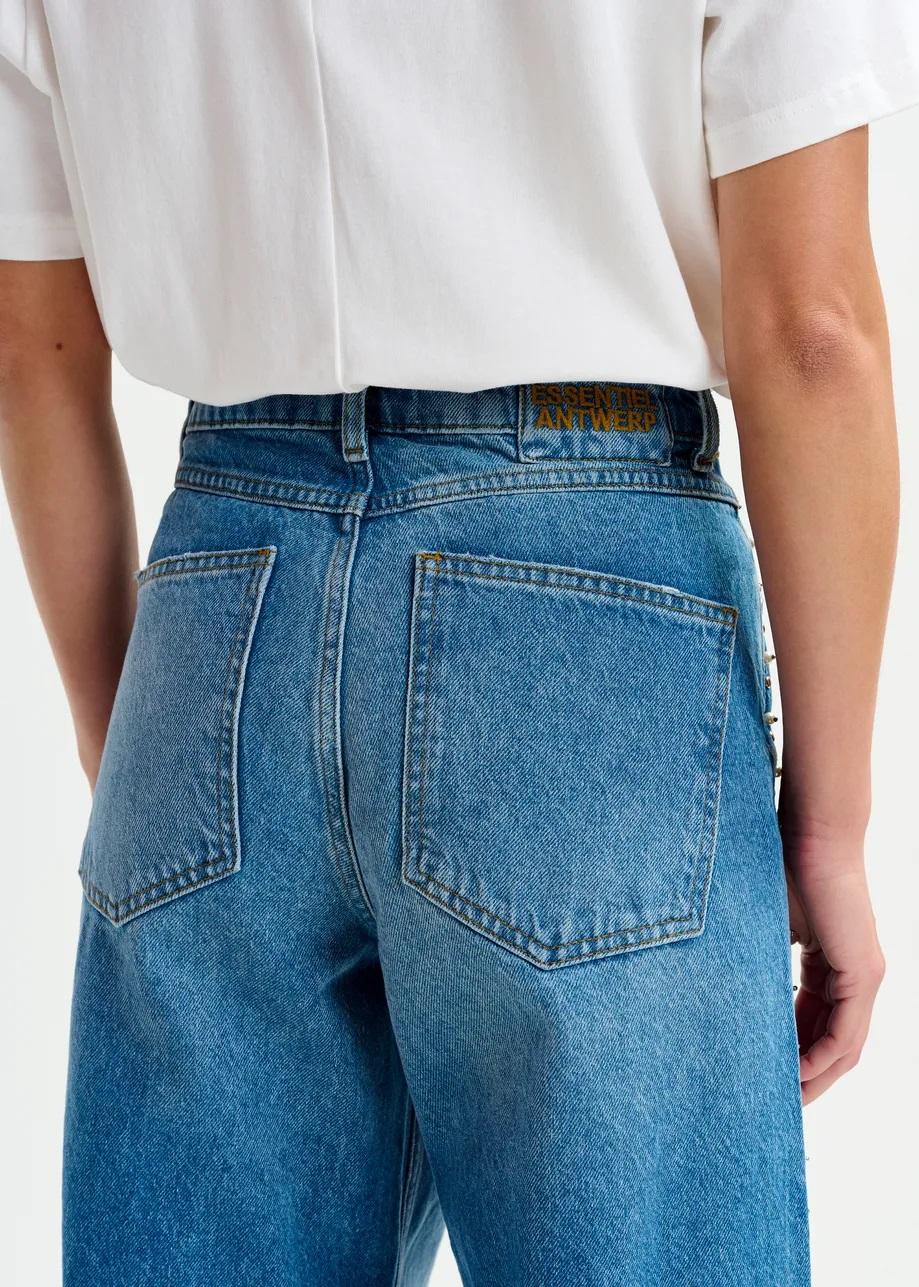 Jeans a gamba dritta blu con decorazioni di perle e borchie INTERESTING001 ESSENTIEL