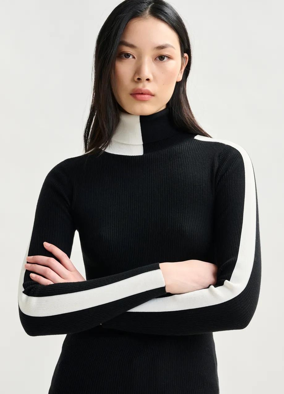 Maglione dolcevita in misto lana bicolore bianco e nero IFFORT000 ESSENTIEL