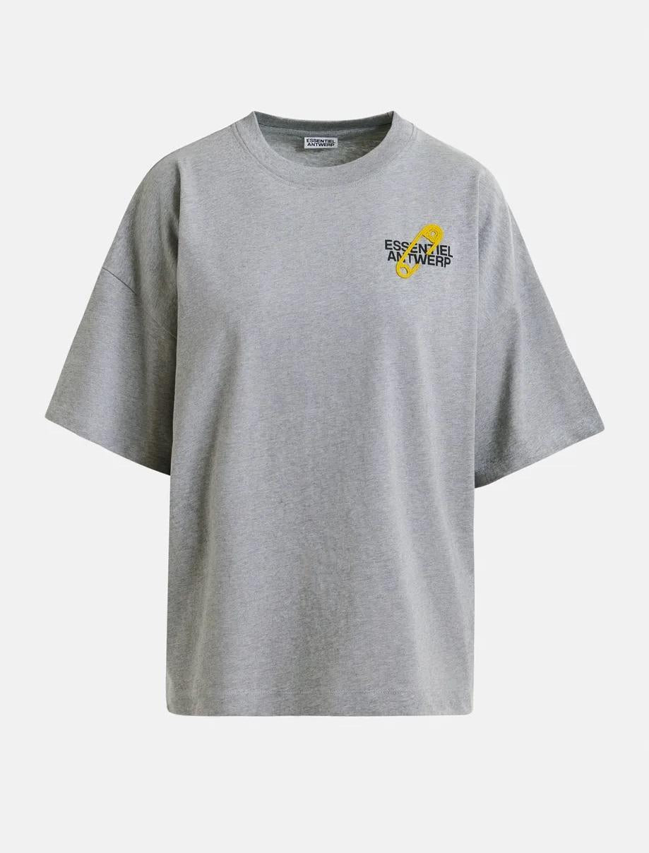 T-shirt in cotone grigio e giallo con ricamo di perline IPIN004 ESSENTIEL