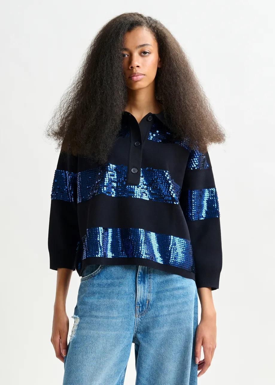 Polo blu navy e blu con strisce di paillettes ILLUMINATI003 ESSENTIEL