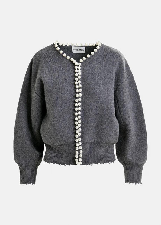 Cardigan grigio decorato con perle IDEAS004 ESSENTIEL