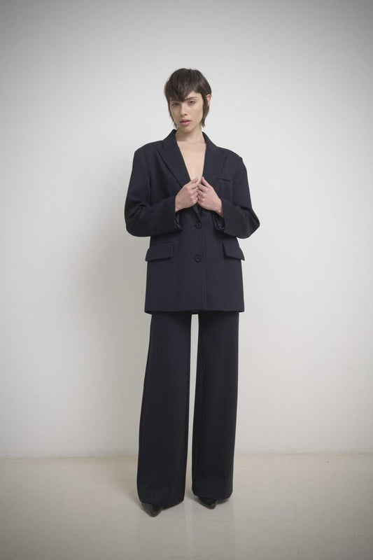 PANTALONI STRETCH A PALAZZO MOTIVO GESSATO V66032003 SO ALLURE