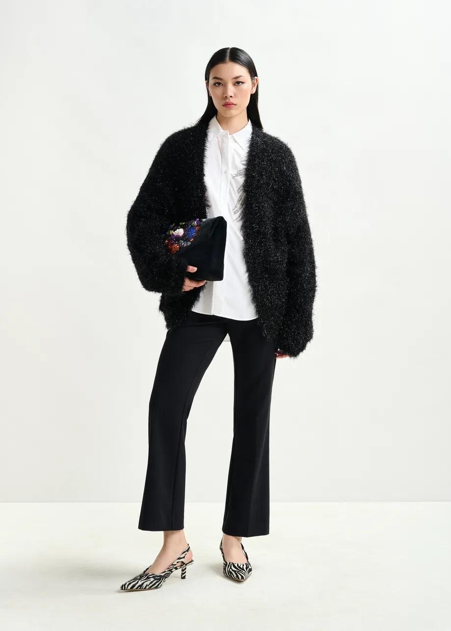 Camicia bianca e argento oversize in cotone con decorazioni in paillettes e perline ILIZA005 ESSENTIEL