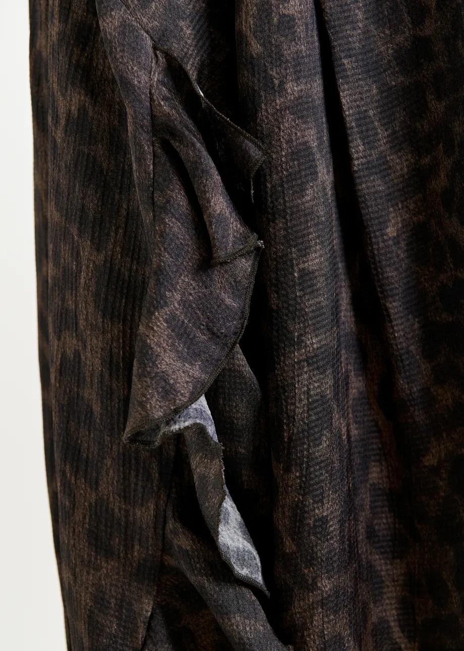 Camicia marrone e nera oversize con stampa leopardata e volant ILORIN000 ESSENTIEL