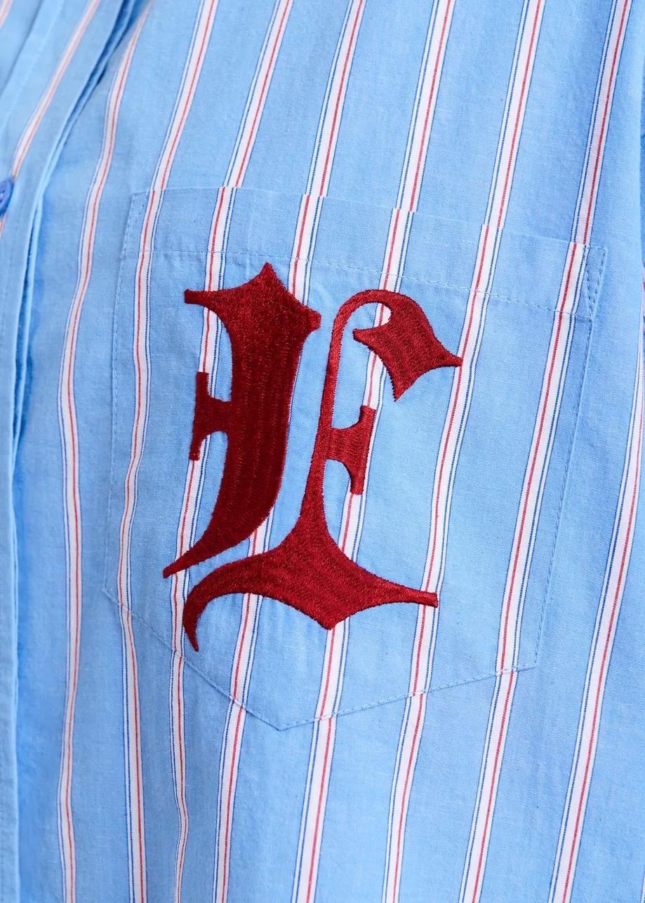 Camicia in cotone a righe blu, bianca e bordeaux con ricamo a "E" IPATCH022 ESSENTIEL