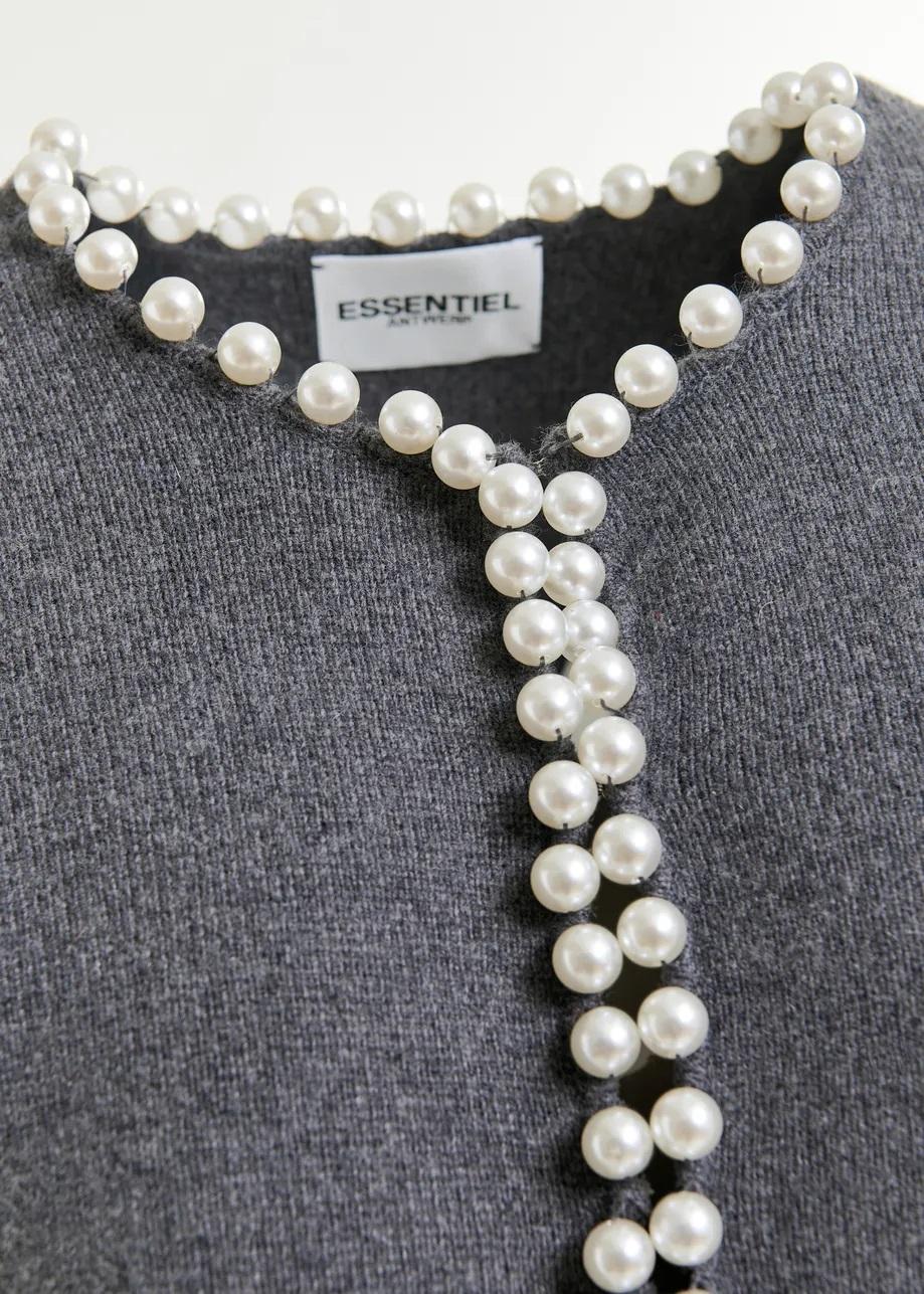 Cardigan grigio decorato con perle IDEAS004 ESSENTIEL