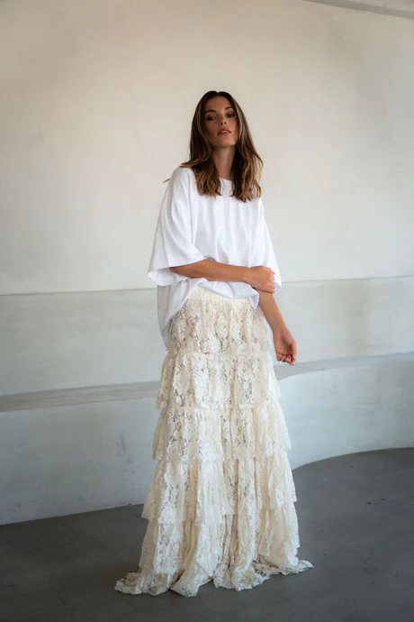 Gonna lunga in pizzo di cotone 