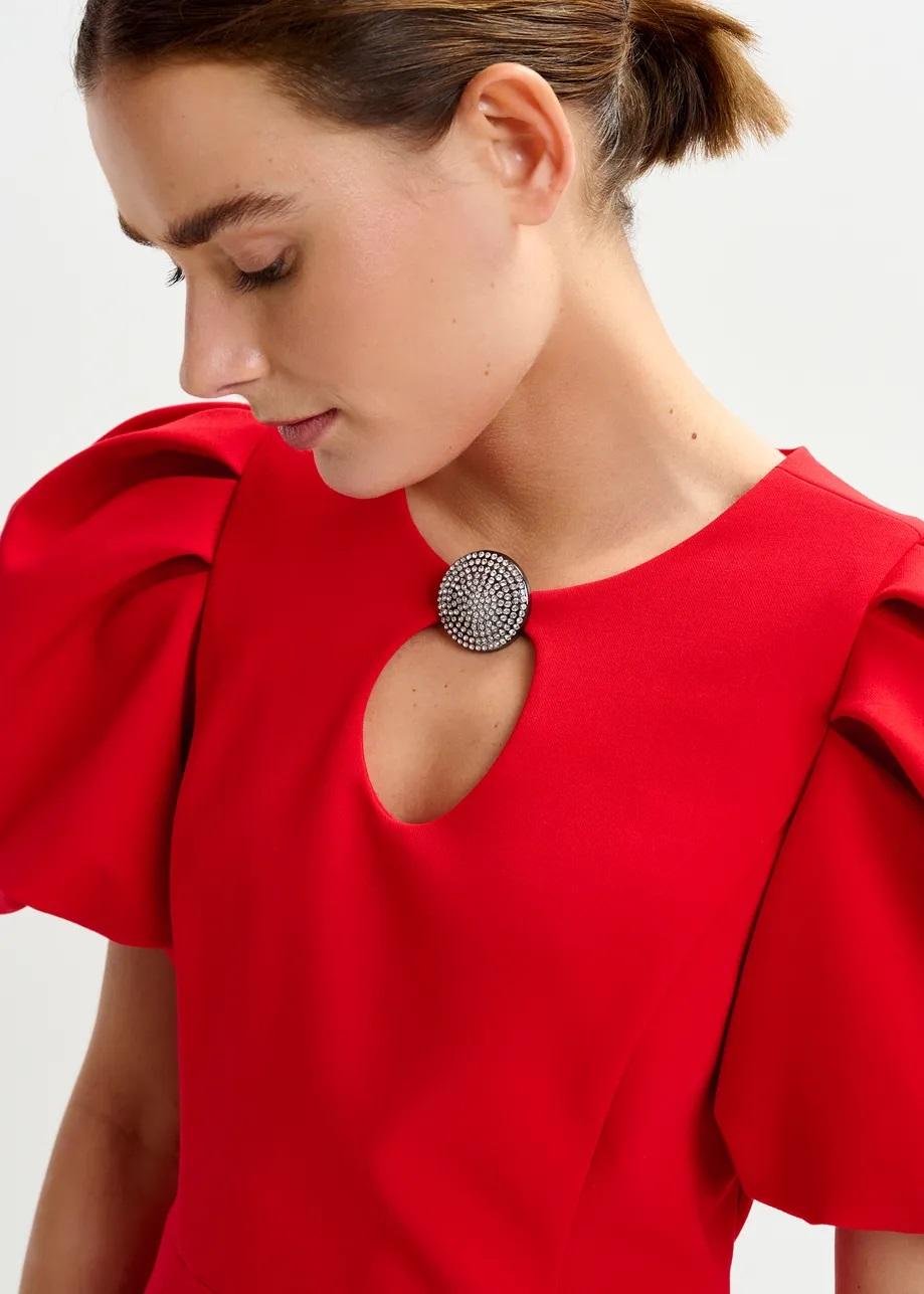 Mini abito rosso con maniche voluminose e gioiello decorativo IWALK010 ESSENTIEL