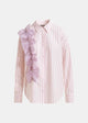 Camicia in cotone bianco sporco e rosso a righe con dettaglio a balze IBODY011 ESSENTIEL