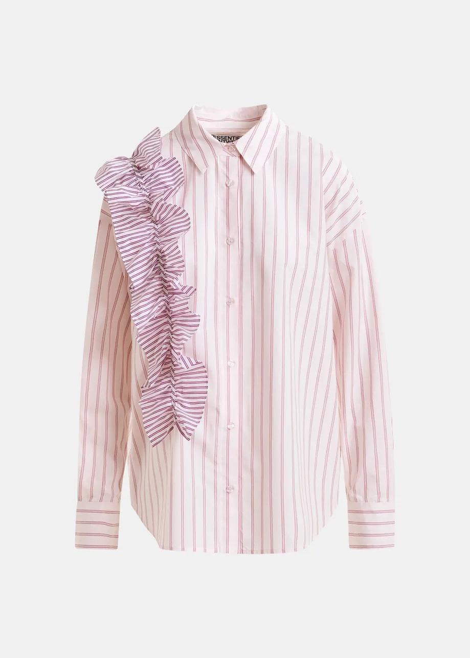 Camicia in cotone bianco sporco e rosso a righe con dettaglio a balze IBODY011 ESSENTIEL