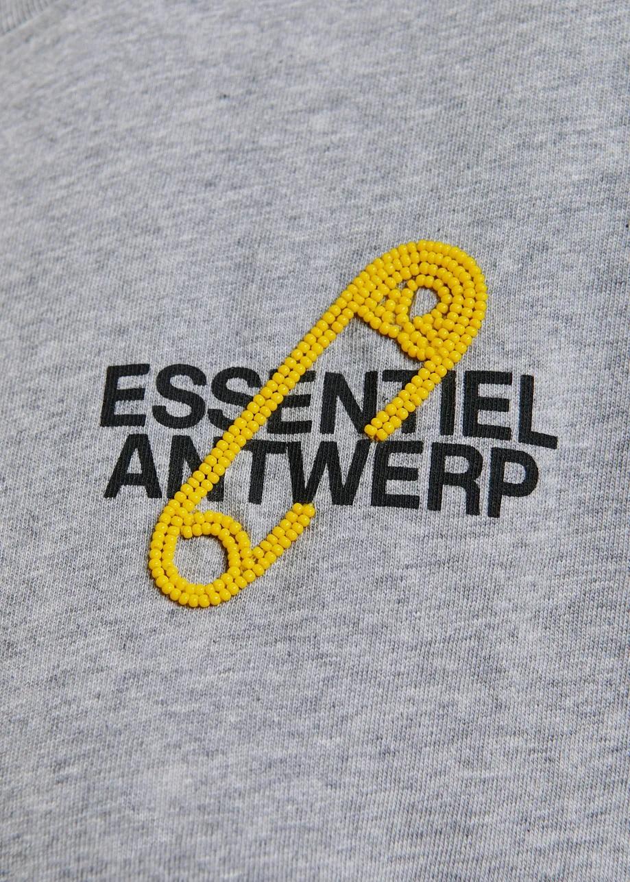 T-shirt in cotone grigio e giallo con ricamo di perline IPIN004 ESSENTIEL