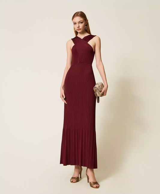 Abito lungo in maglia con incrocio TP3160002 TWINSET